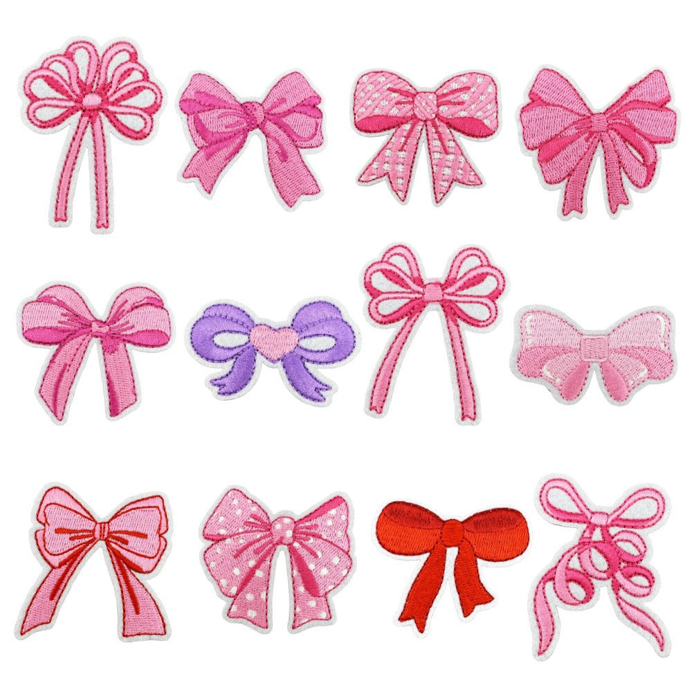 Wholesale Chic Pink Bow Embroidery Patch With Hot Melt Adhesive For Iron On Hair Accessories And Clothing Decoration