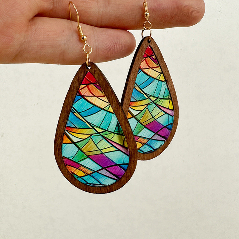 Wholesale Waterdrop shaped colored printed acrylic earrings