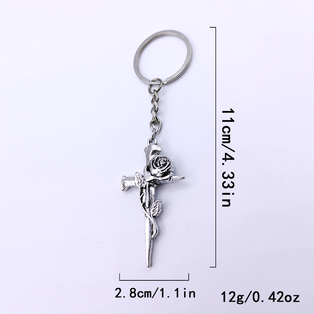 Wholesale Goth Rose Cross Keychain