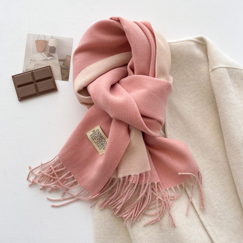 Wholesale Double-sided Solid Color Scarf for Women Autumn and Winter Thickened Imitation Cashmere Tassel Shawl