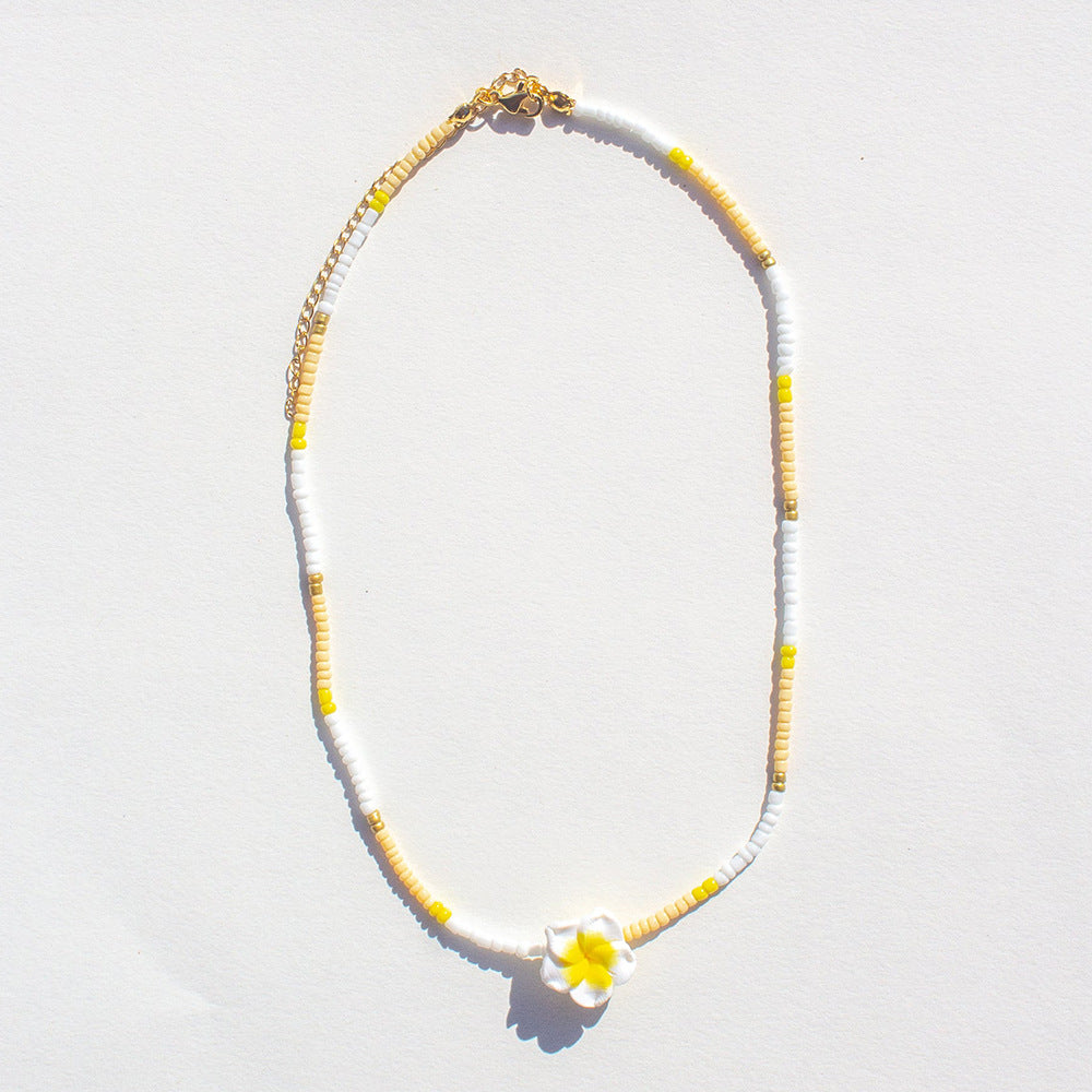 Wholesale Beach Bohemian Holiday Style Plumeria Flower Rice Bead Necklace