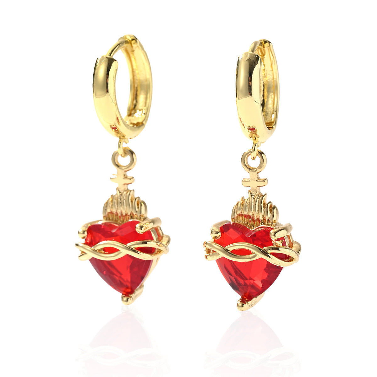 Wholesale Heart shaped colored red zircon earrings