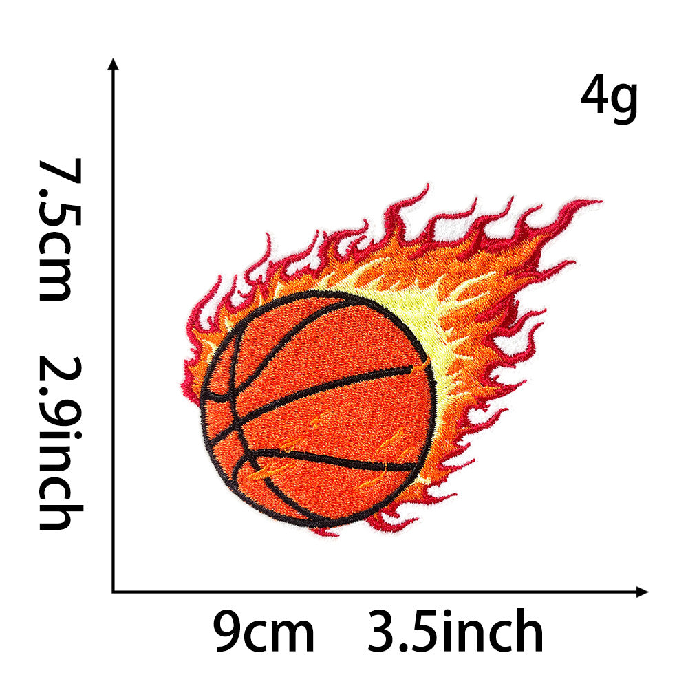 Wholesale Embroidered Sports Patch Flame Basketball Rugby Volleyball Football Iron On Applique For Coat DIY Fashion Accessory