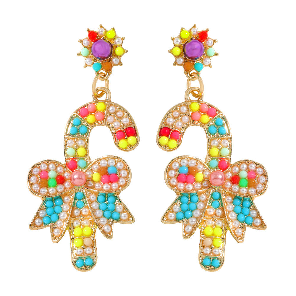 Wholesale Christmas Rice Ball Bow Knot Crutches Guard Christmas Tree Alloy Diamond Earrings