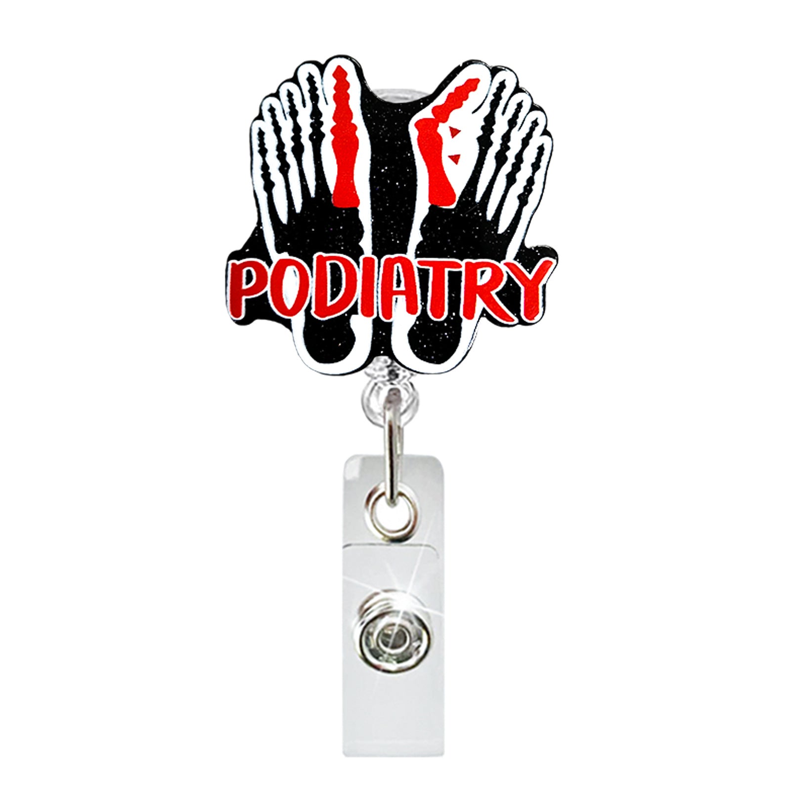 Wholesale Glitter acrylic skeleton finger retractable badge