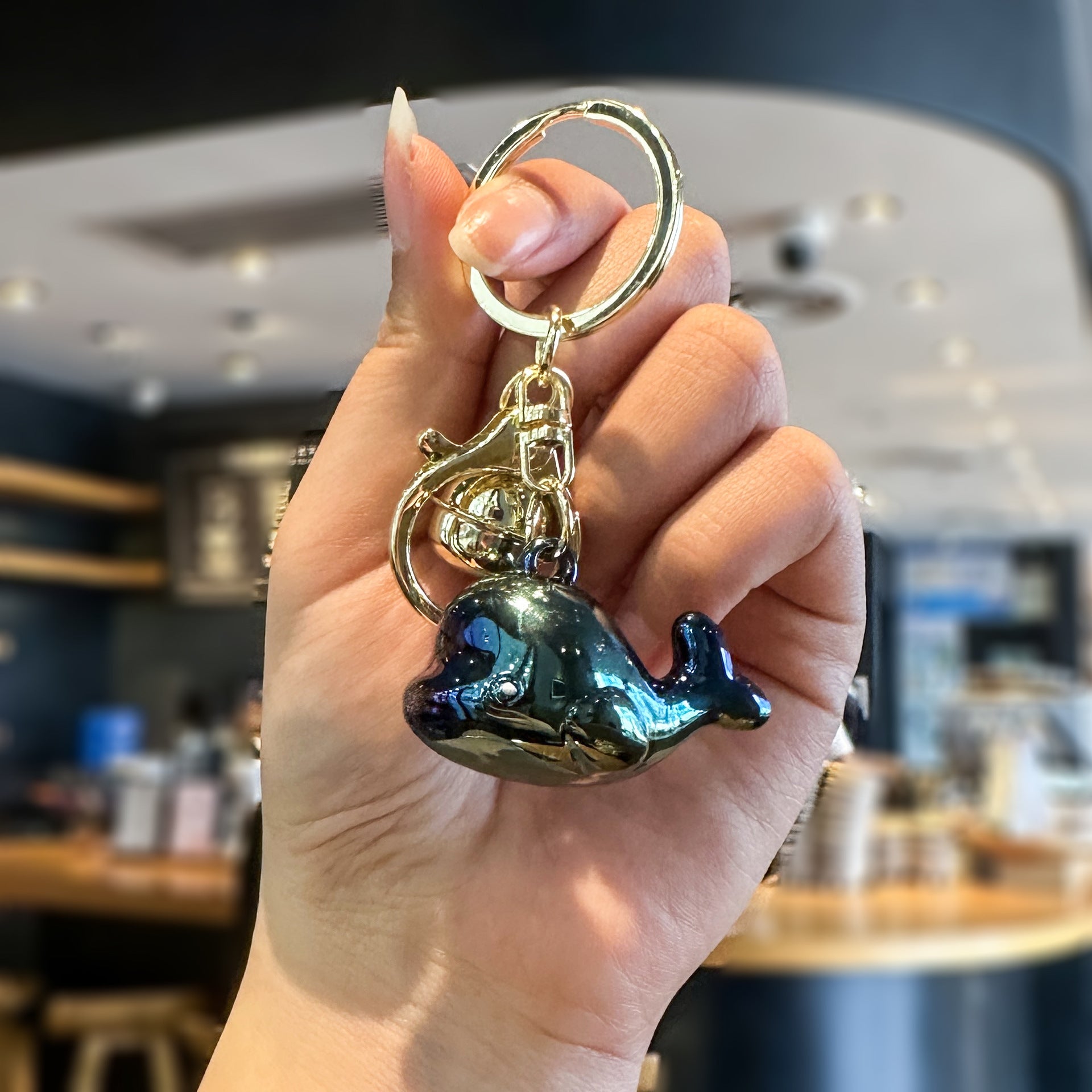 Wholesale Electroplating Colorful Dolphin Color Changing Bell Acrylic Keychain
