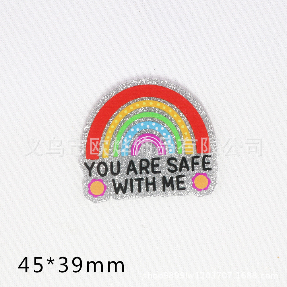 Wholesale   10pcs/pack  Cartoon letter rainbow heart bag accessories Acrylic Flatback
