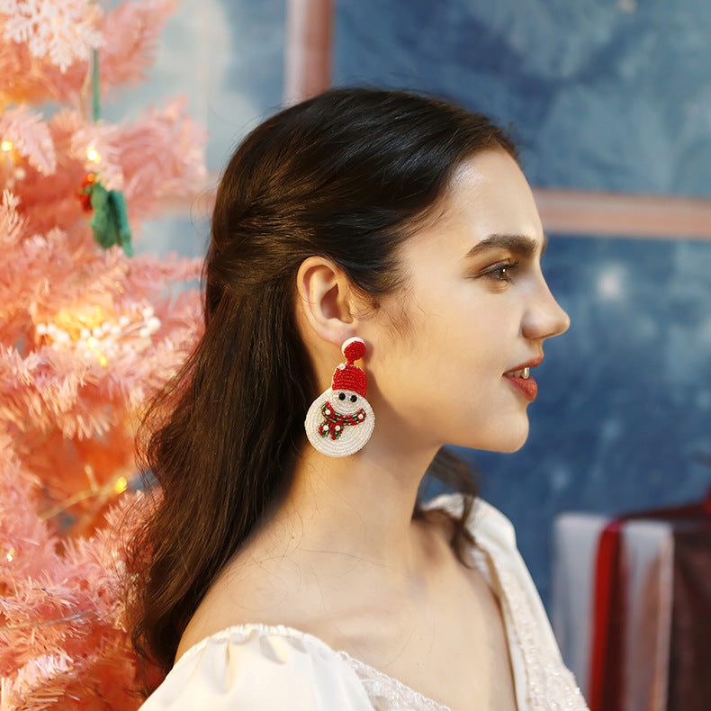 Wholesale Christmas Earrings Little Snowman Cartoon Hand-woven Rice Bead Earrings