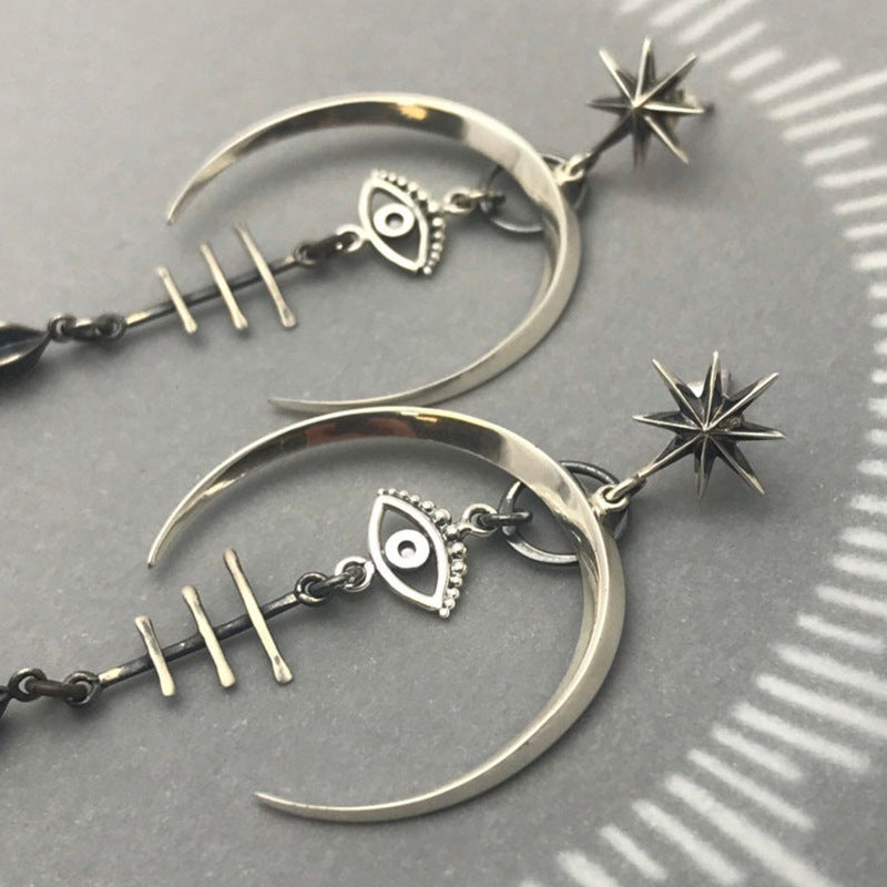 Wholesale Devil's Eye Moon Metal Long Earrings