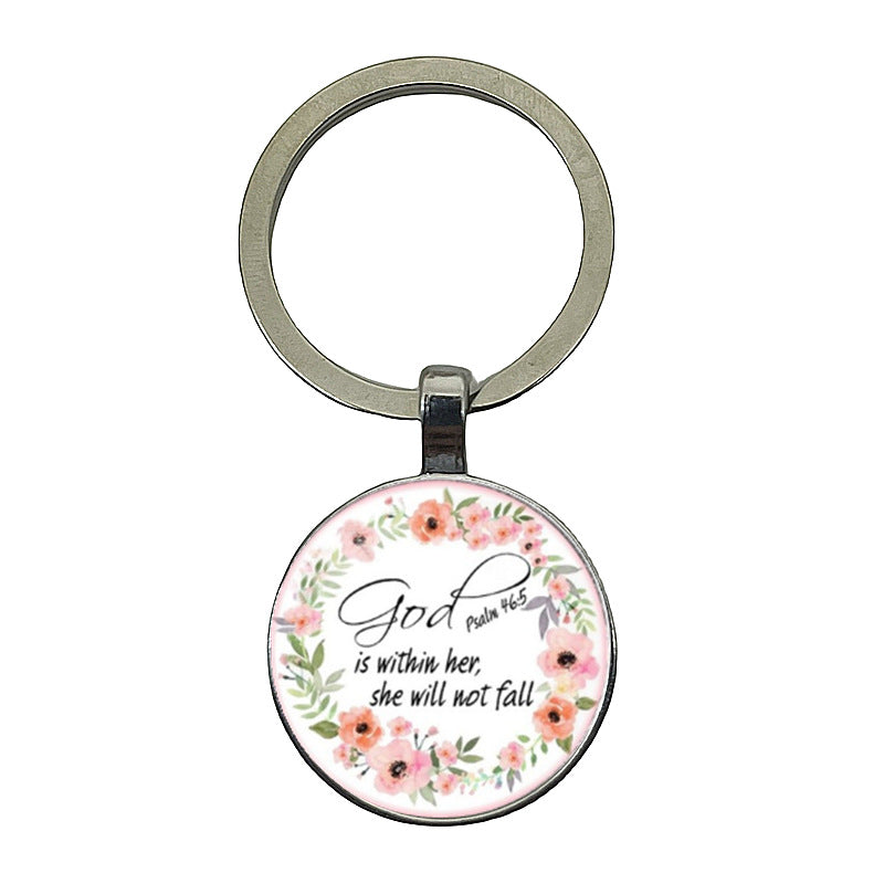 卸売レターフラワーパターンジェムストーンメタルキーホルダー