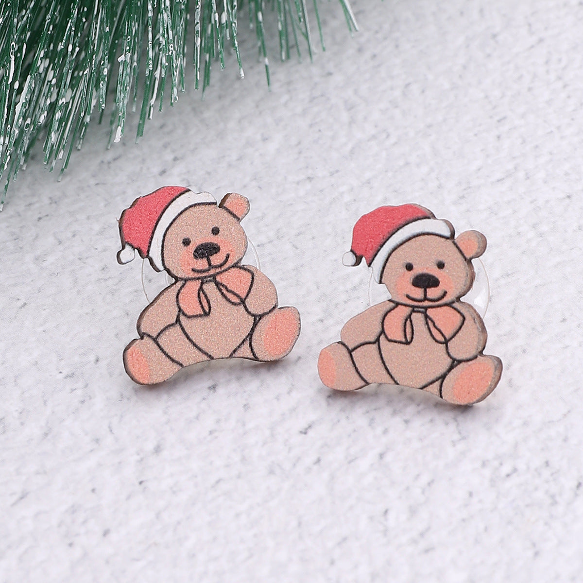 Wholesale Christmas Cute Animal Bear Fox Wooden Vintage Earrings