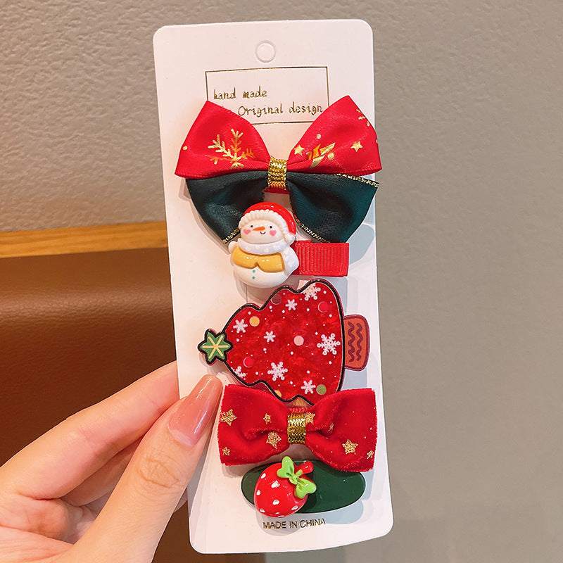 Wholesale Children's Red Bow Christmas Snowman Holiday Dress Up Hair Clips