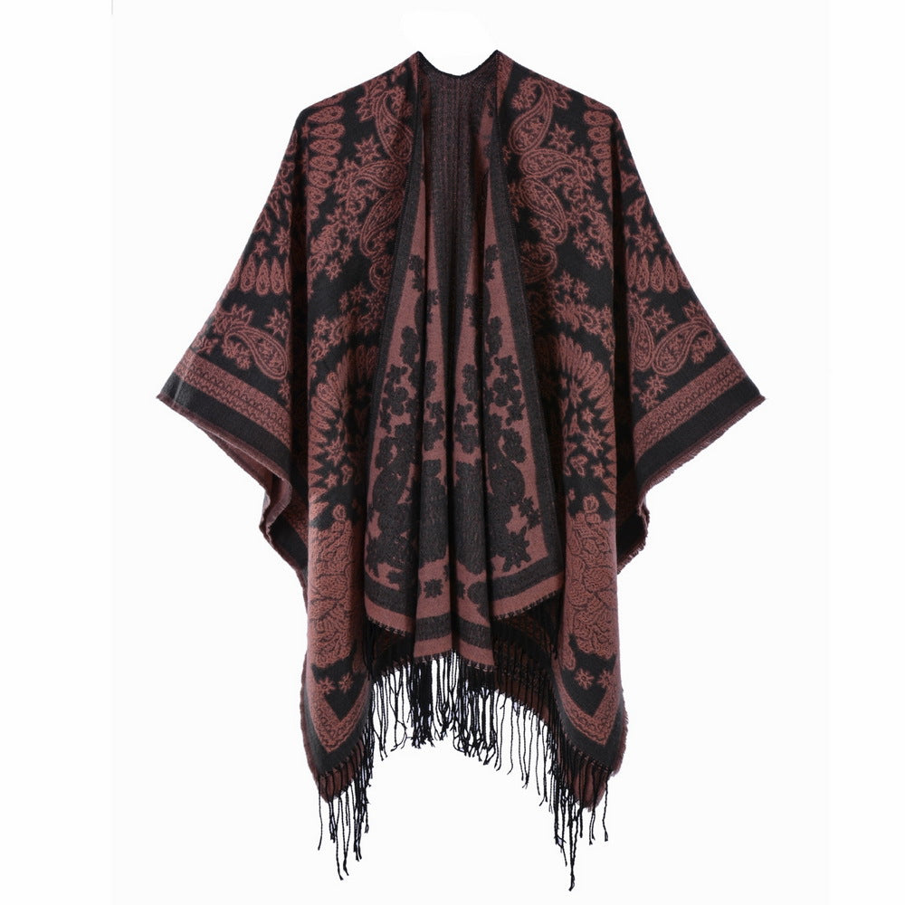 Wholesale Retro Ethnic Style Shawl with Split Open Cape Scarf