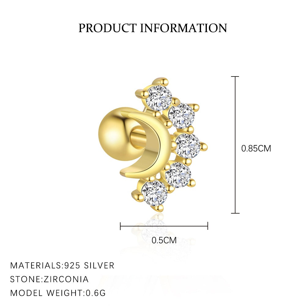 Wholesale Star Moon Zircon Round Head Earnail Ear Studs