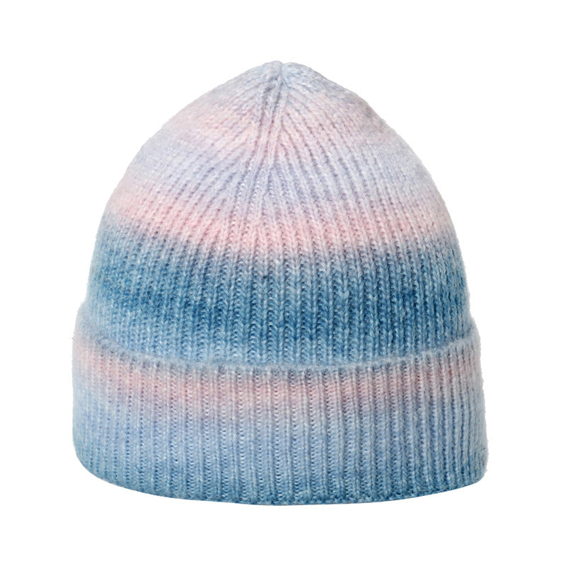 Wholesale Trendy Gradient Tie-dye Print Warm Rainbow Fashion Wool Hat