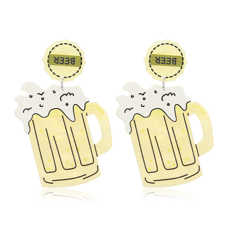 Wholesale Four Leaf Clover Beer Mug Acrylic Earrings