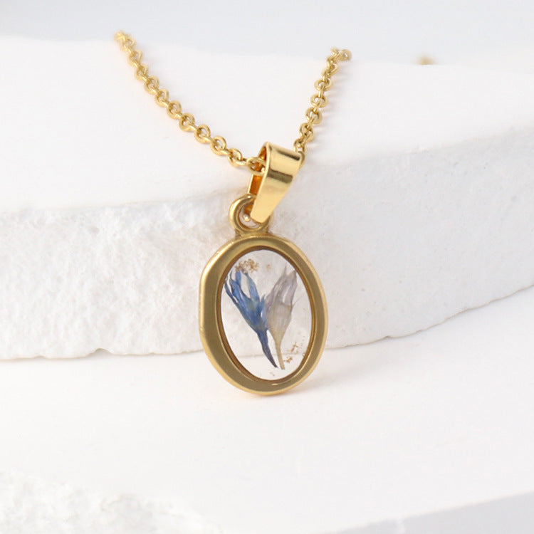 Wholesale 6pcs/pack Summer New Style True Flower Necklace Sweet Style Small Fresh Color True Flower Pendant Stainless Steel Resin Eternal Flower Jewelry