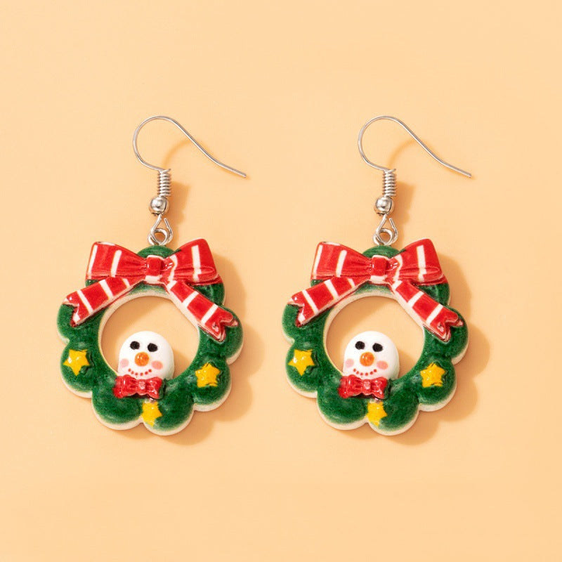 Wholesale Christmas Snowman Elk Candy Santa Claus Alloy Earrings