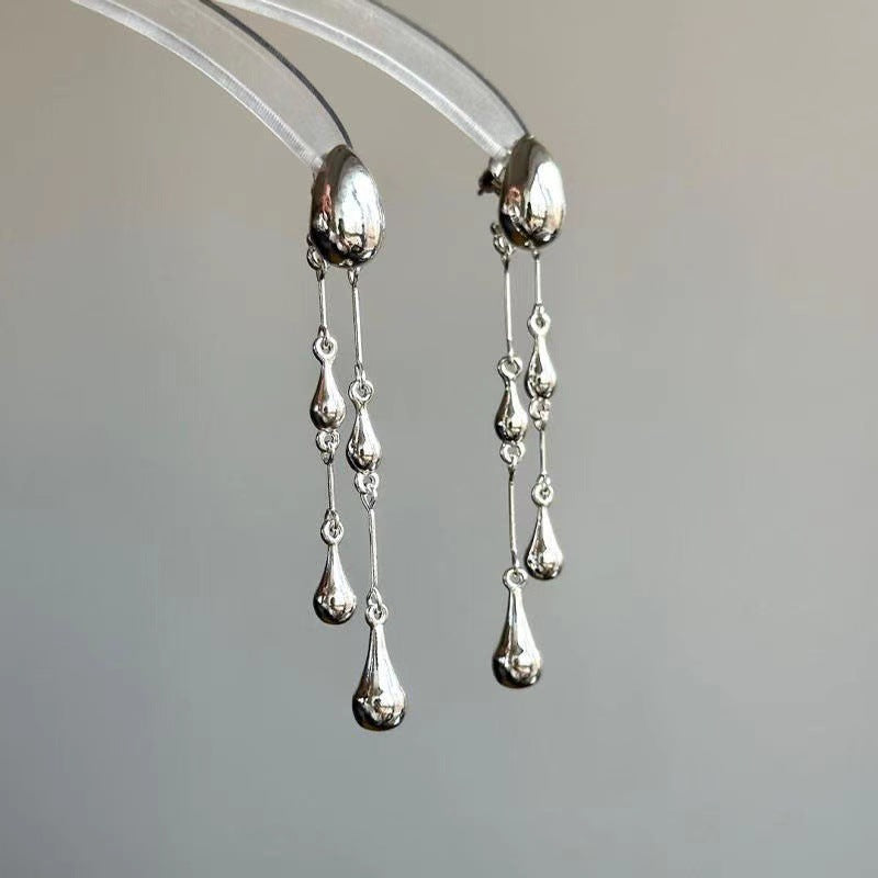 Wholesale Alloy Silver Teardrop Tassel Earrings