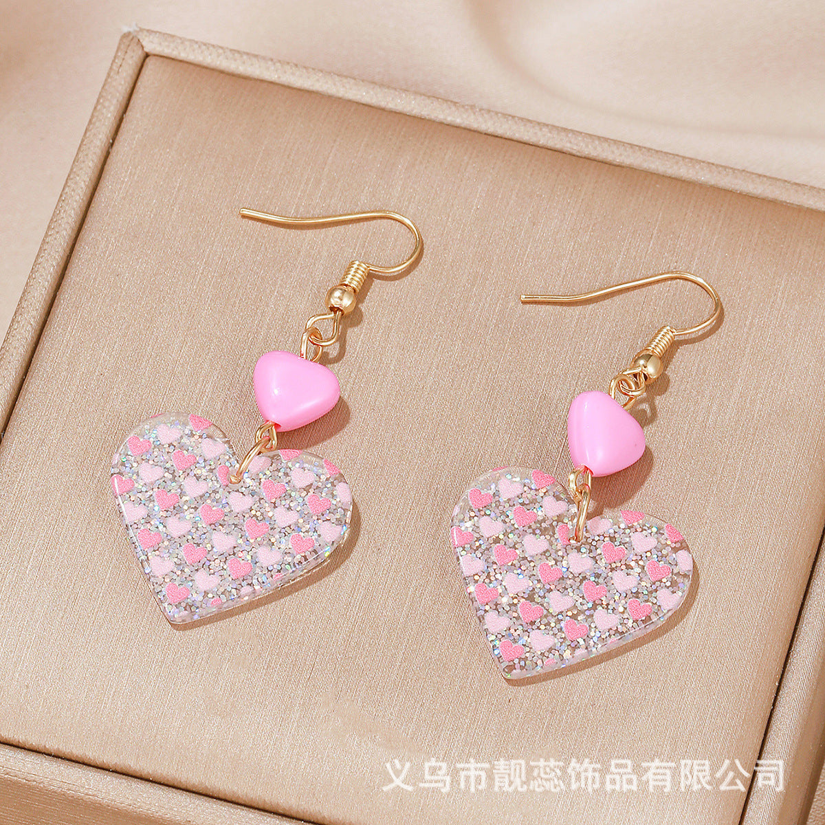 Wholesale Pink Peach Heart Valentine' s Day Acrylic Earrings