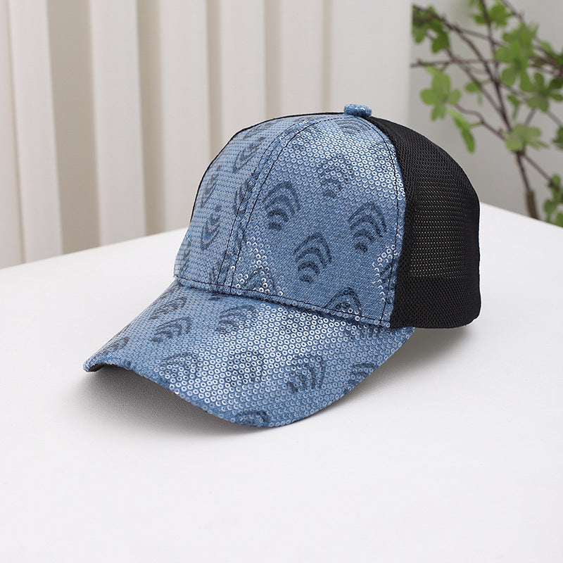 Wholesale Mesh baseball cap sun visor cap sequined leopard print mesh cap