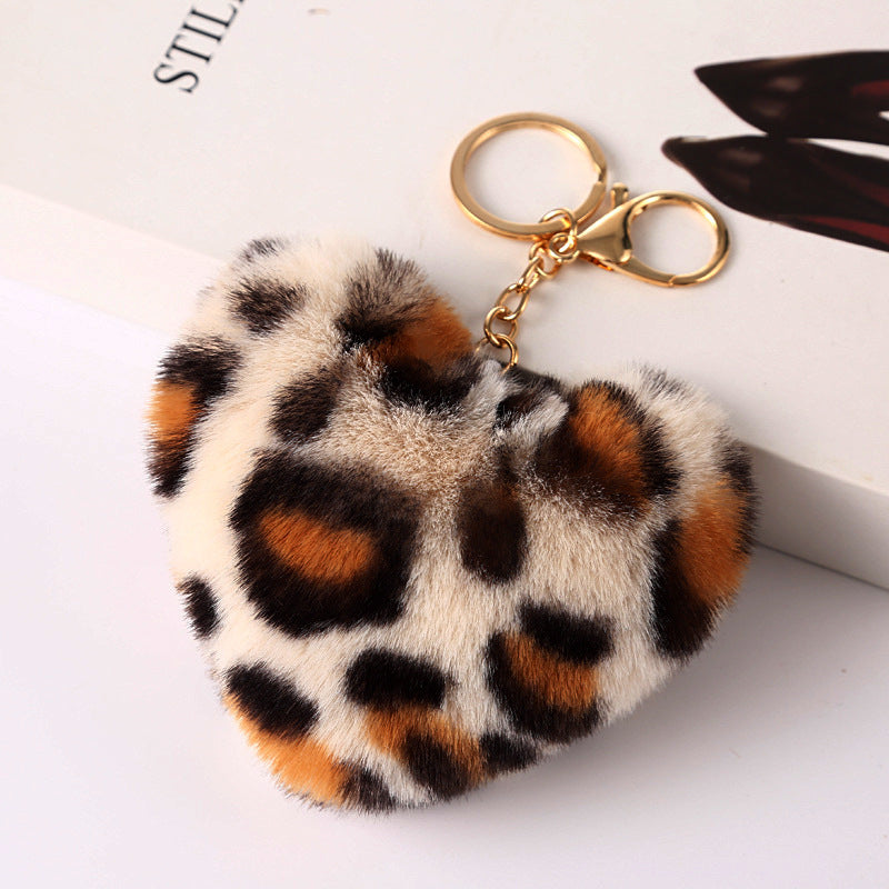 Wholesale Leopard Print Love Plush Ball Keychain