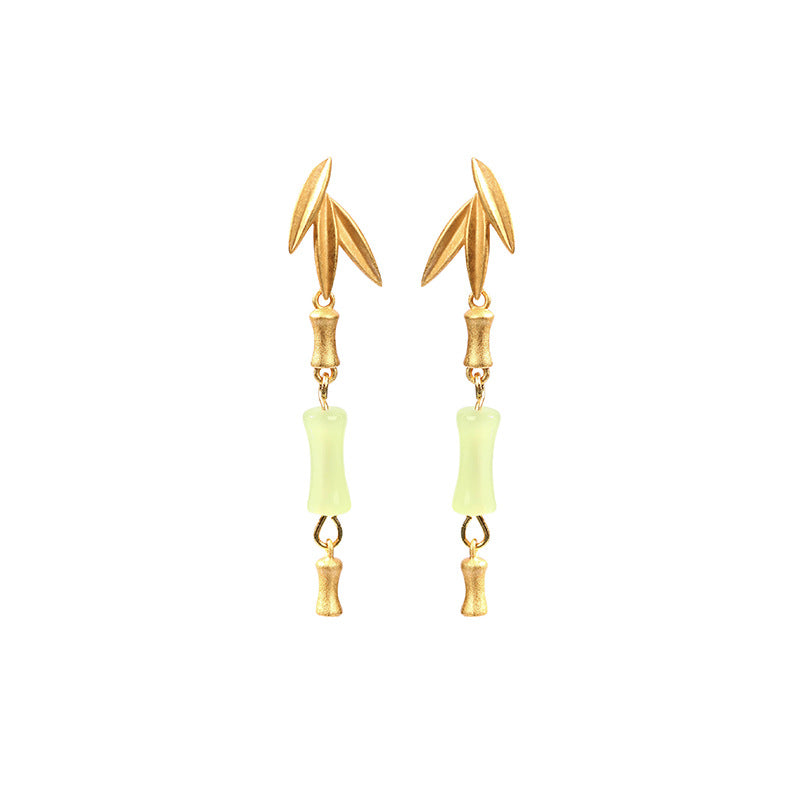 Wholesale Vintage Bamboo Long Section Imitation Jade Earrings
