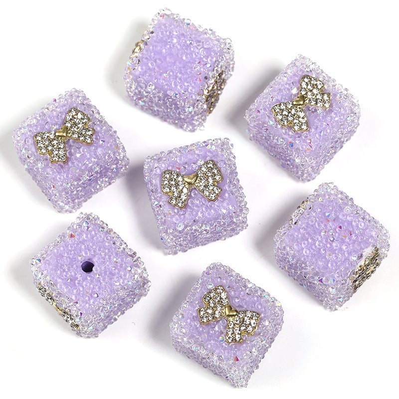 Wholesale 5pcs/pack Rhinestone Color Love Bow Square Sugar Beads
