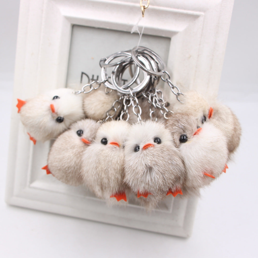 Wholesale Trendy Chick Fur Keychain Cute Plush Bag Pendant Charm For Girls Car Key Accessory Gift