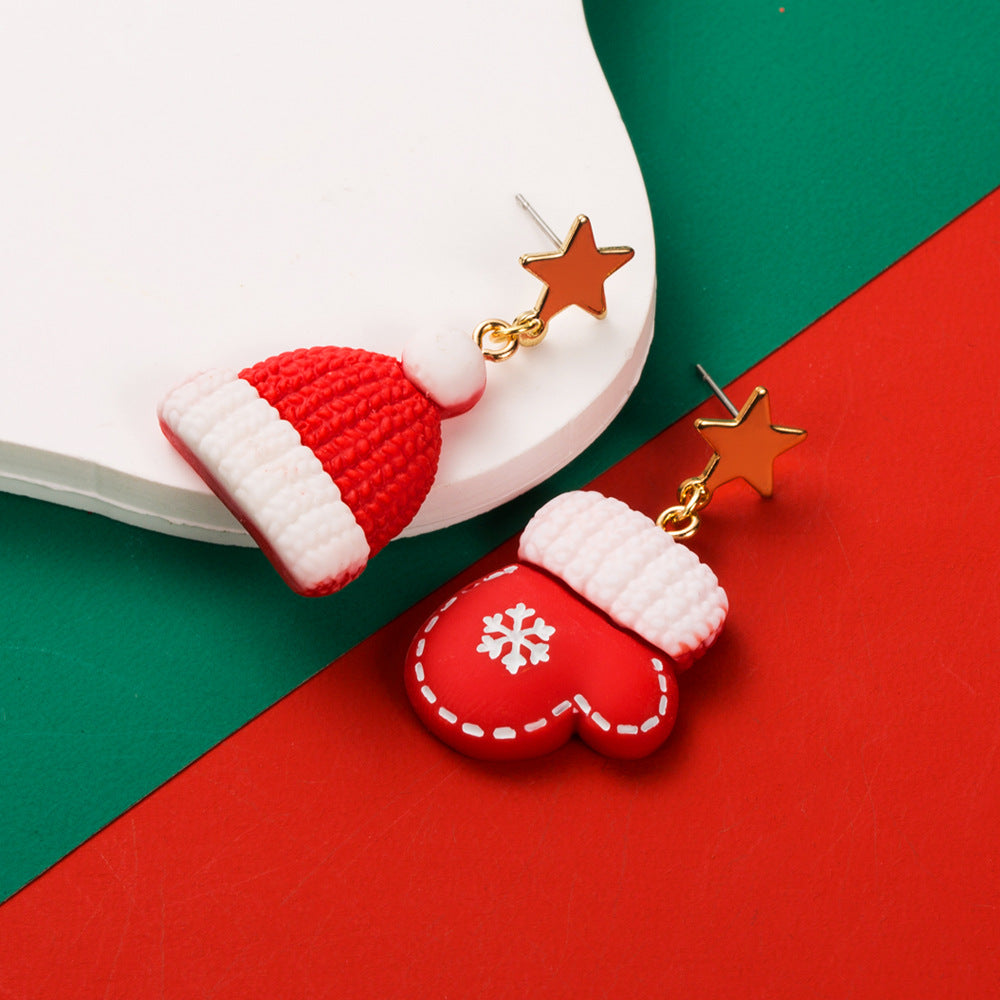 Wholesale Christmas S925 Silver Needle Earrings Asymmetric Elk Christmas Tree Elderly Snowflake Alloy Earrings