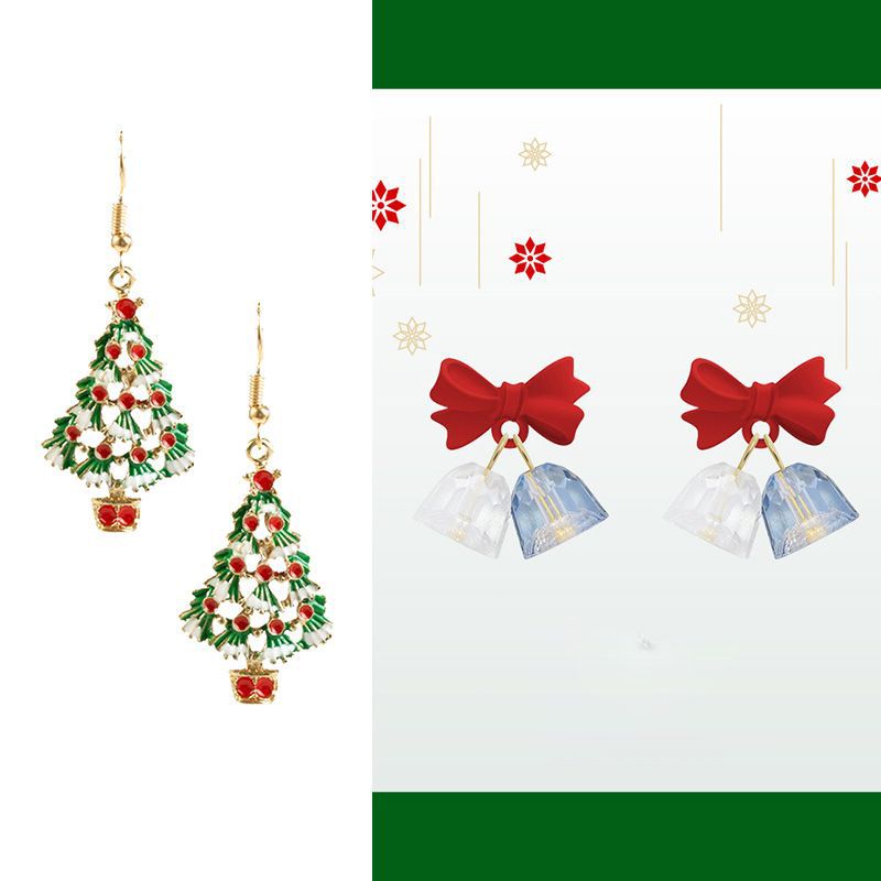 Wholesale Christmas Colorful Cartoon Cute Oil Dropping Christmas Tree Earrings Necklace Set
