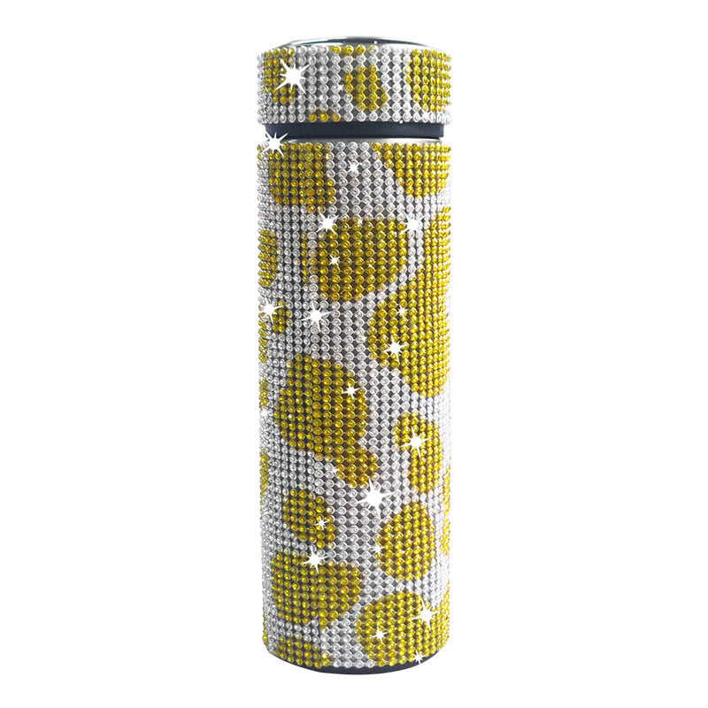 Wholesale 17oz Stainless Steel Diamond-encrusted Smart Thermos Cup with LED Temperature Display Straight Tumbler Cup