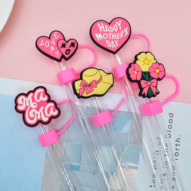 Wholesale  Random 100pcs/pack  Mother' s Day dust plug straw cap   Straw Tube Cap