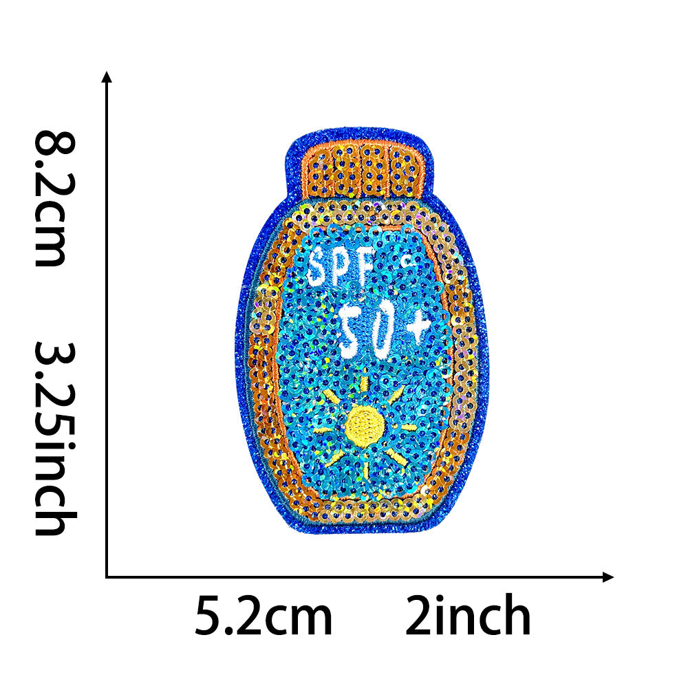 Wholesale 9 Piece Summer Beach Embroidered Patch Set With Sequins Iron On DIY Watermelon Swim Ring Ice Cream Fishing Sunscreen Patches For Chic Style