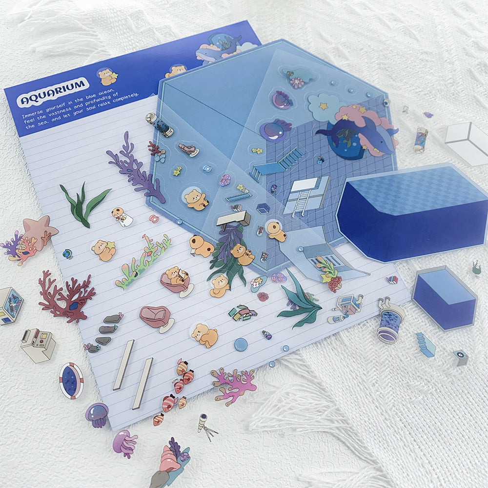 Wholesale Bear bakery landscaping stickers 3D miniature scene diy stickers