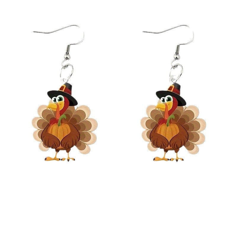 Wholesale Thanksgiving Day turkey hat acrylic earrings