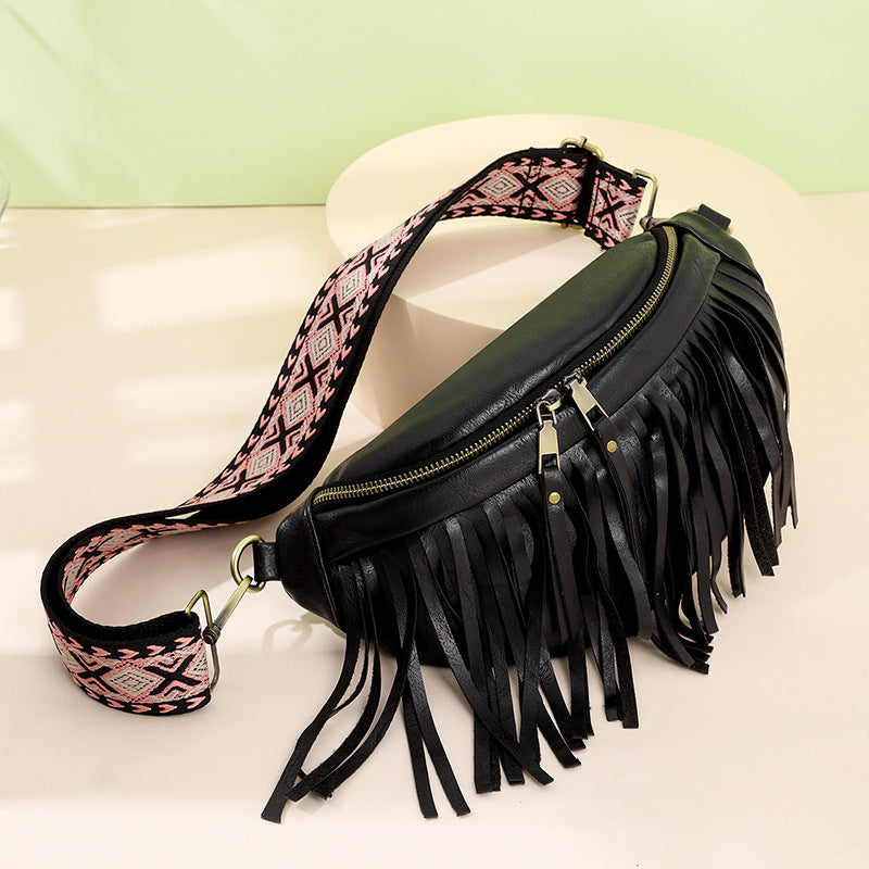 Wholesale PU Vintage Tassel Pleated Chest Bag