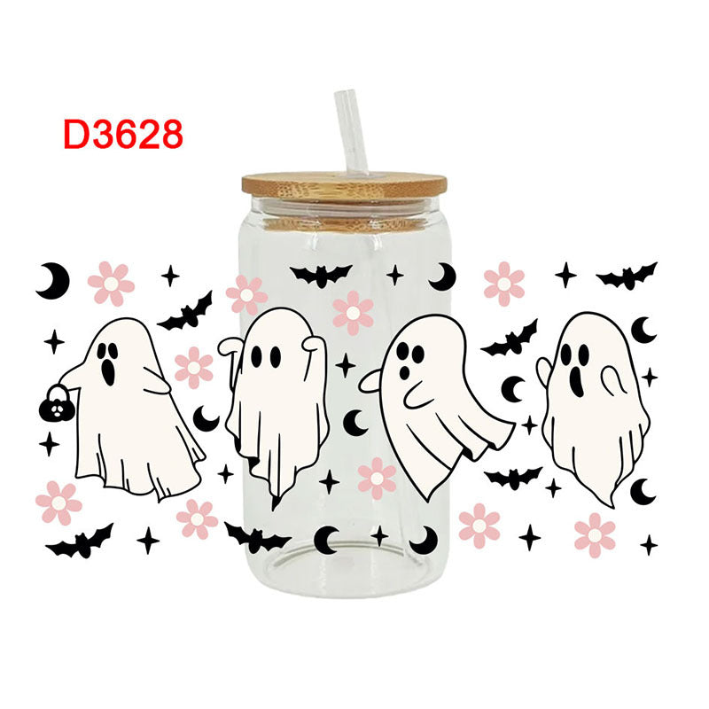Wholesale Pumpkin Ghost Bat Halloween  16oz Cup UV DTF Wraps