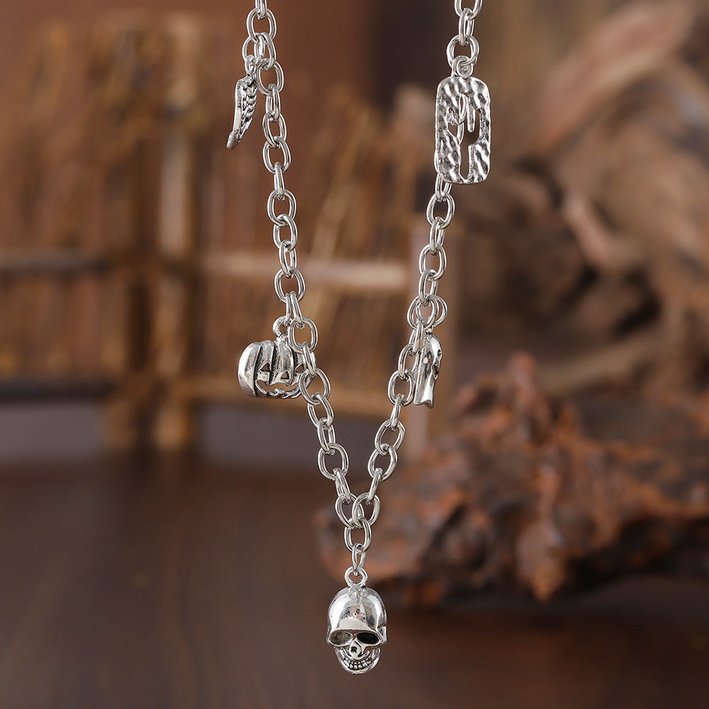Wholesale Alloy Vintage Dark Skull Boots Pendant Necklace