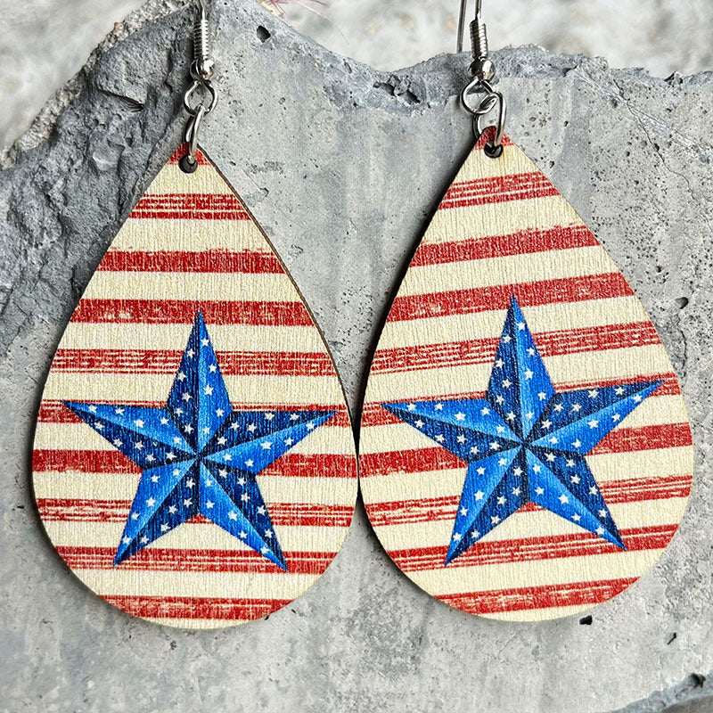 Wholesale 2 Pairs/Pack American Independence Day Western Style Wooden Earrings