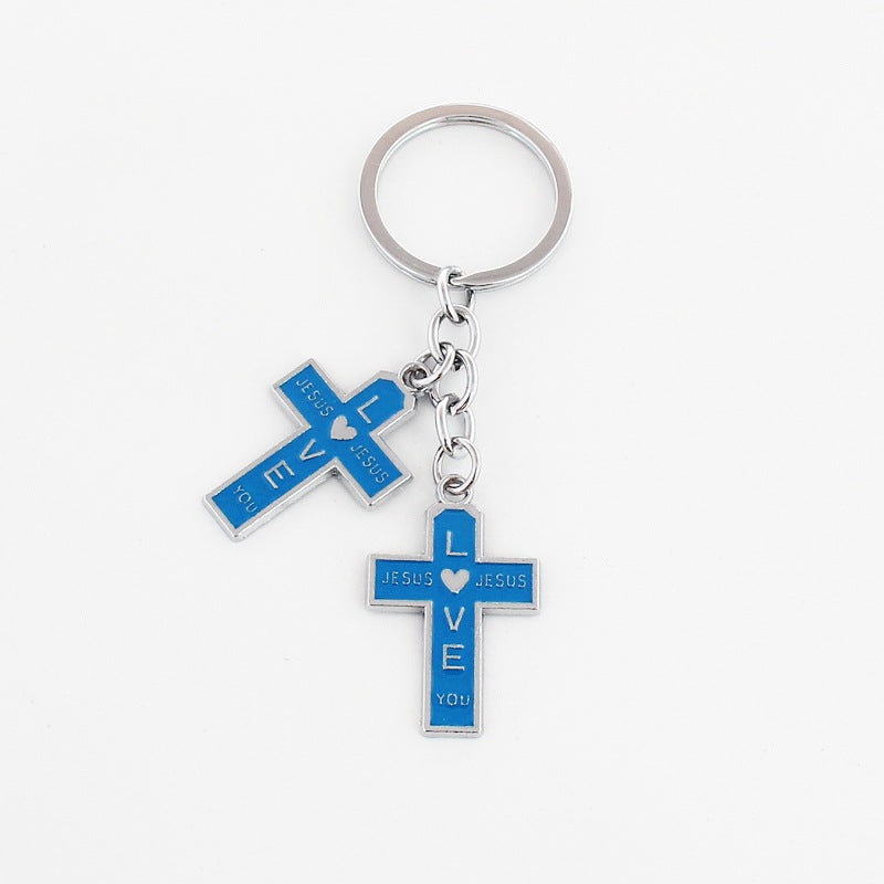 Wholesale Christmas Rainbow Cross Zinc Alloy Keychain