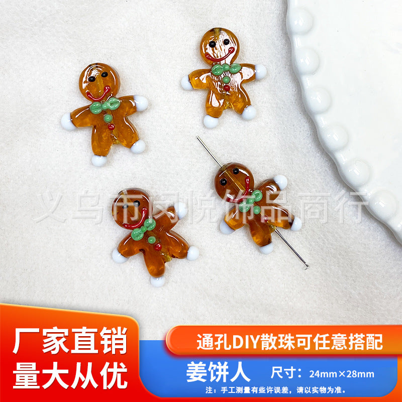 Wholesale 10pcs Snowman Christmas tree gingerbread man glass beads