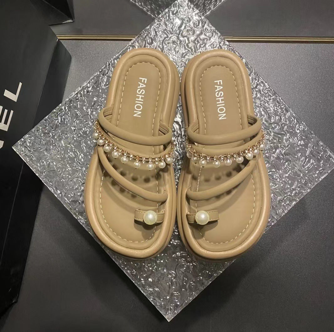 Wholesale Toe Pearl Chain Thick Sole Versatile Sandals