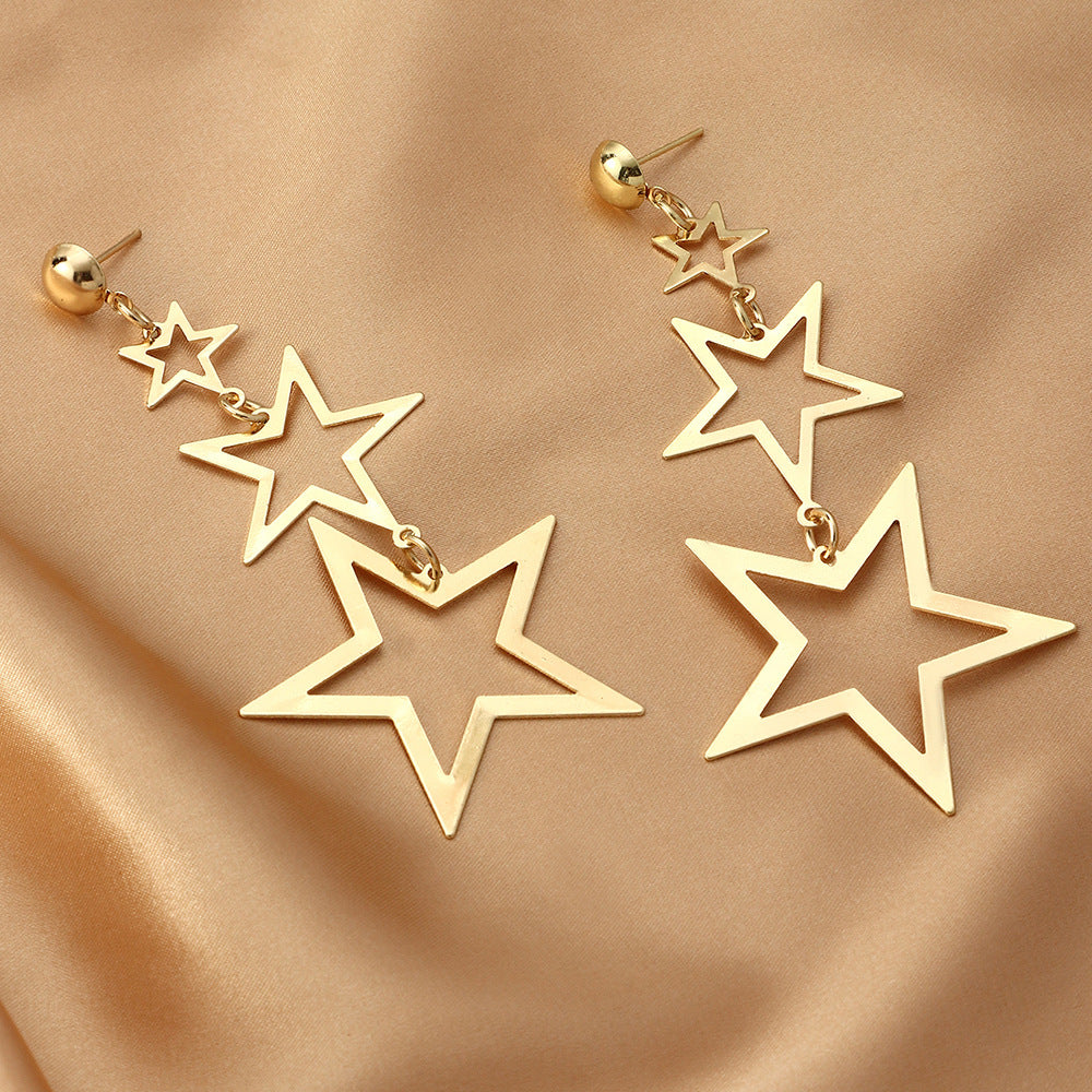 Wholesale of Multi-layer Pentagram Metal Earrings