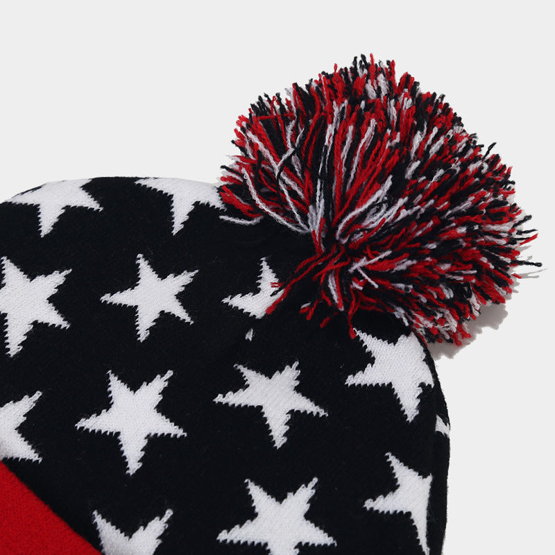 Wholesale Knitted Hats with Five-pointed Star Striped Jacquard Acrylic Ear Protectors