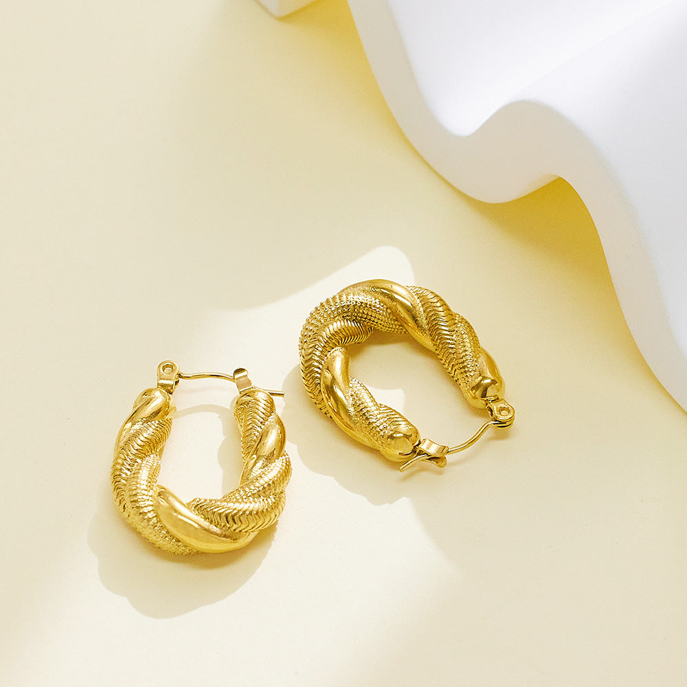 Wholesale High-grade Gold Stainless Steel Braided Thick U-shaped Earrings