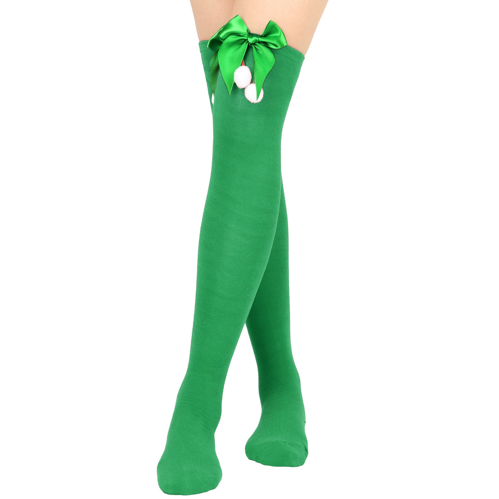 Wholesale Bow Christmas Ball Striped Over-the-Knee Socks