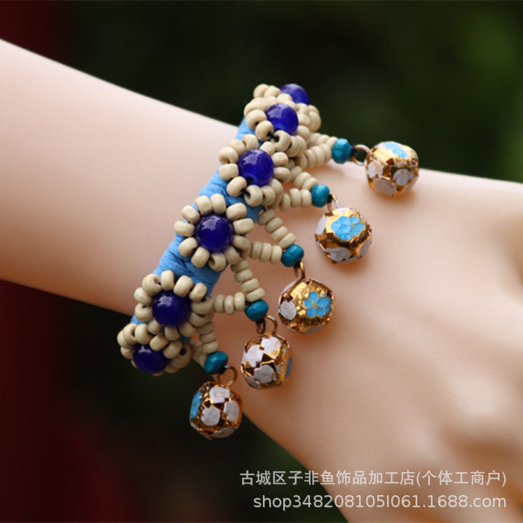 Wholesale Ethnic Style Tie-dye Hand-sewn Fabric Blue Dyed Blue Cloth Bracelet Jewelry