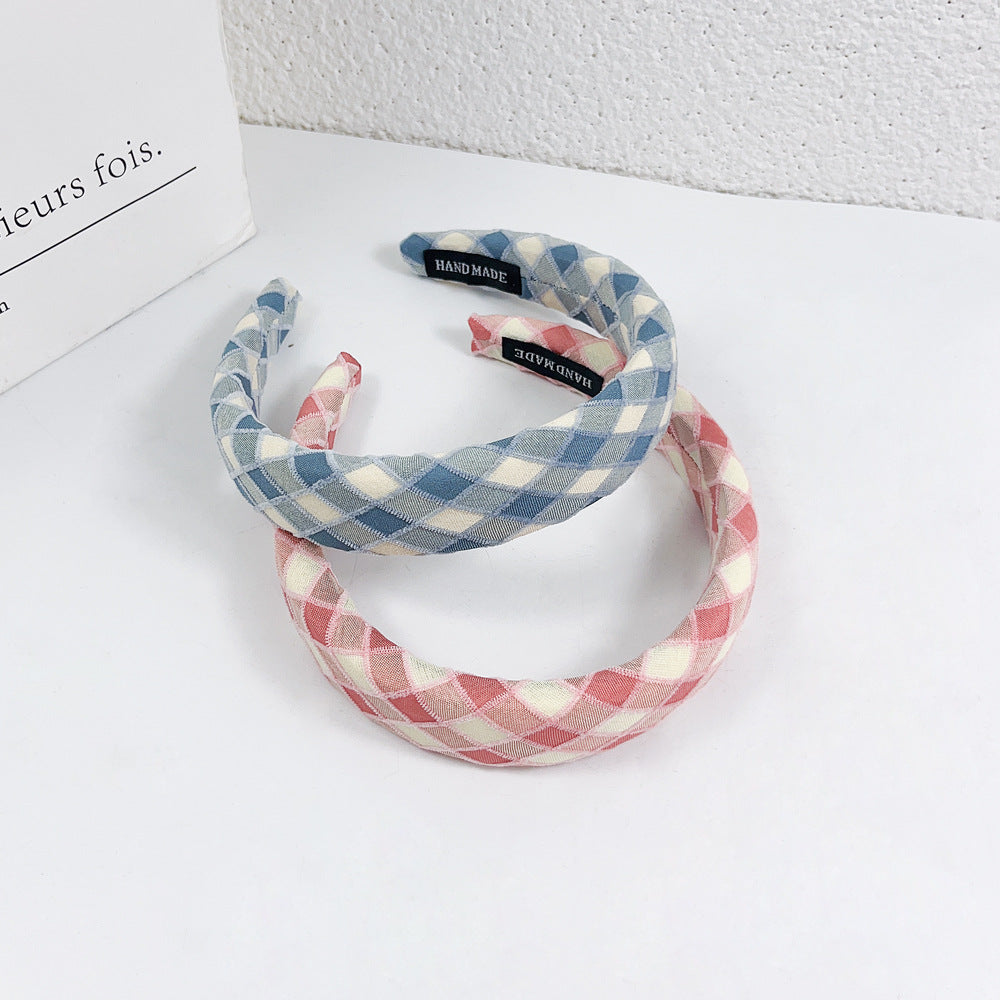 Wholesale Color Fabric Plaid Wide Edge Sponge Hair Hoop