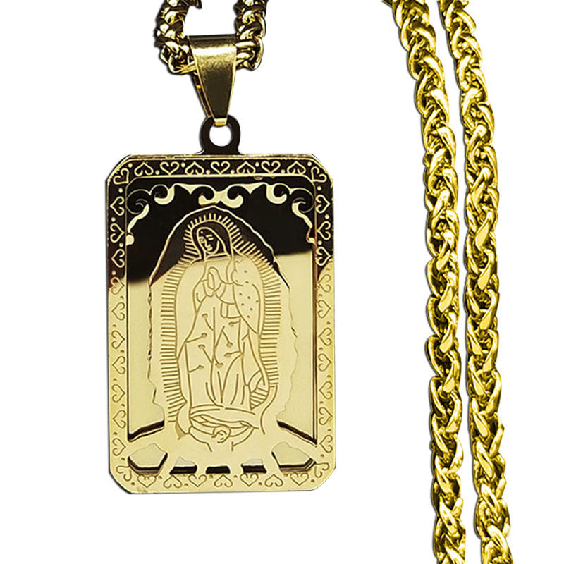 Wholesale Stainless Steel Vintage Square Virgin Mary Prayer Necklace